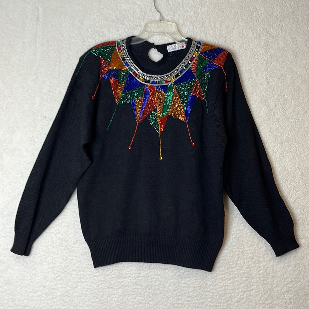 Vintage Claudia Barnes Womens Beaded Party Holiday Celebration Sweater LARGE